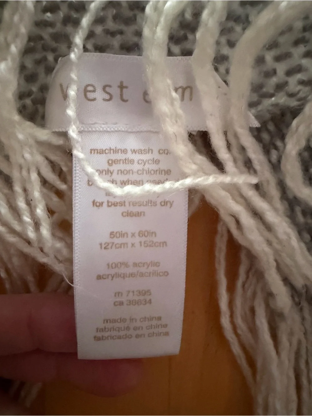 West Elm Striped Fringe Throw Blanket - Gray & Cream
